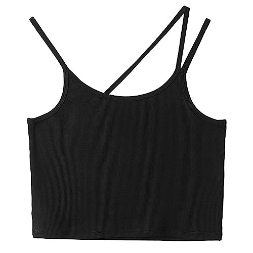 GIBZ Camisole Top Damen Rundhalsausschnitt Gestrickt Spaghetti-Träger Kurz BH-Hemden Unterhemden Tanktops Schwarz Groß von GIBZ
