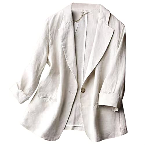 GIBZ Damen Blazer Leinen Elegant Jacket Sommer Modern Lässig Uniform mit 3/4 Ärmel, Beige, S von GIBZ