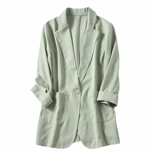 GIBZ Damen Blazer Sportlich Elegant Einfarbig Leinen Leichte Jacke Büro mit Tasche Casual Business Jacket Grün M von GIBZ