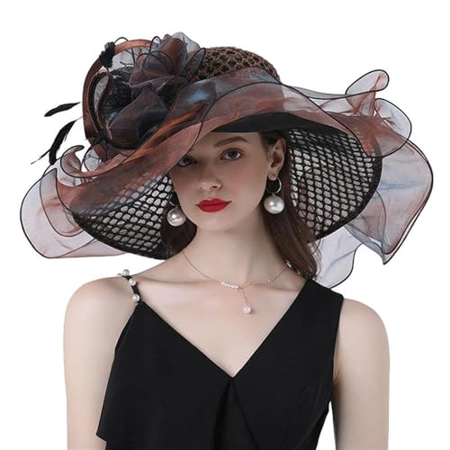 GIBZ Damen Blumen Fascinator Organza Hüte Große Krempe Elegant 1920er Jahre Hut für Teeparty Kirche Hochzeit, Braun von GIBZ