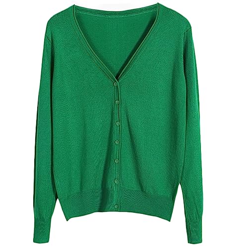 GIBZ Damen Strick Cardigan mit Knöpfen Langarm V Ausschnitt Elegant Einfarbig Leicht Strickjacke, Grün, XXL von GIBZ