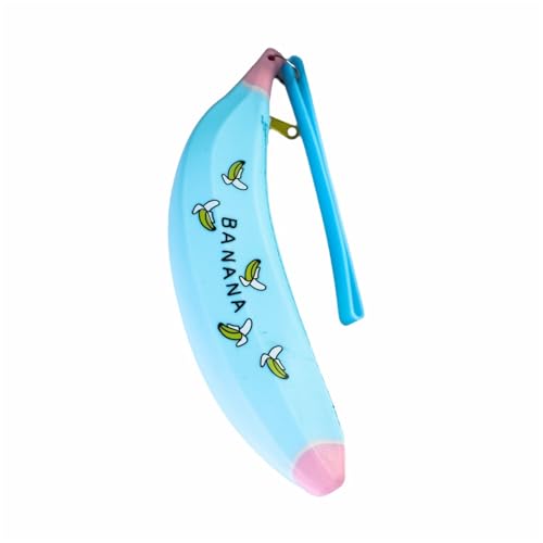 GIBZ Federmäppchen Silikon mit Obstmotiv Süße wasserdichte Multifunktionale Kleine Stifteköcher für Büro Schreibwaren Organizer Banane Blau 22x5x5cm von GIBZ