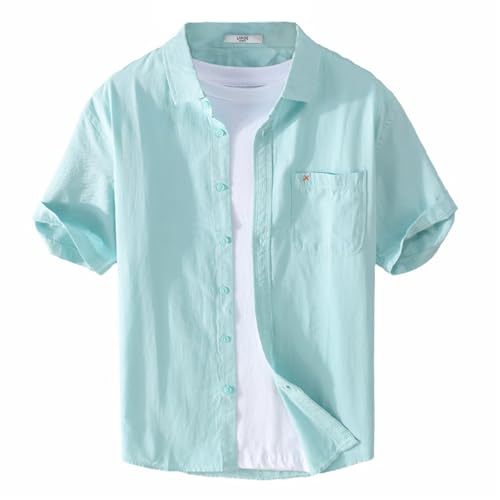 GIBZ Freizeithemd Baumwolle Sommer Herren Hemd Kurzarm mit Taschen Regular Fit Shirt Casual Shirts Grün 2 L von GIBZ