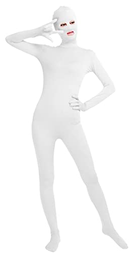 GIBZ Halloween Erwachsene Spandex Ganzkörperanzug Anzug Catsuit Damen Herren Bodysuit Atmungsaktiv Second Skin Jumpsuit, Weiß, Medium von GIBZ
