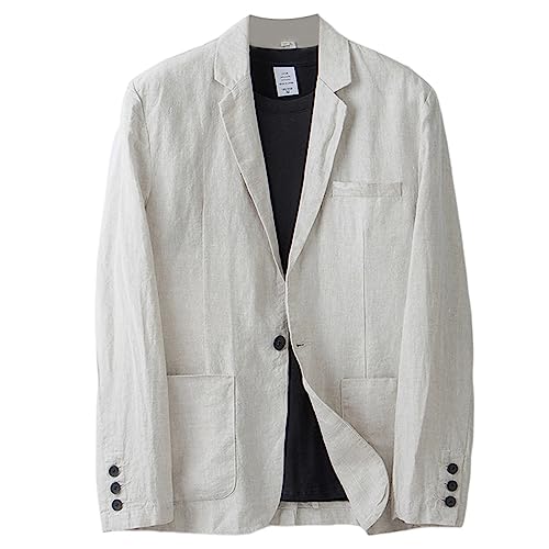 GIBZ Herren Blazer Freizeit Leinen Einfarbig mit Einem Knopf Anzug Mantel Sakko Leicht Locker LäSsig Anzugjacke Beige M von GIBZ