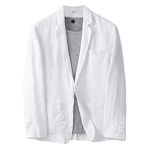 GIBZ Herren Blazer Freizeit Leinen Einfarbig mit Einem Knopf Anzug Mantel Sakko Leicht Locker LäSsig Anzugjacke Weiß 3XL von GIBZ