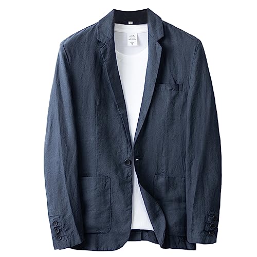 GIBZ Herren Blazer Freizeit Leinen Einfarbig mit Einem Knopf Anzug Mantel Sakko Leicht Locker LäSsig Anzugjacke Blau XL von GIBZ