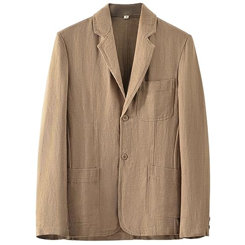 GIBZ Herren Blazer Leinen mit 2 Knöpfen Casual Ungefüttert Sakko Sportlich Silm Fit Elegant Anzug mit Tasche, Braun, L von GIBZ