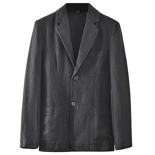GIBZ Herren Blazer Leinen mit 2 Knöpfen Casual Ungefüttert Sakko Sportlich Silm Fit Elegant Anzug mit Tasche, Schwarz, XL von GIBZ