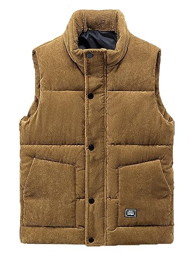 GIBZ Herren Cord Steppweste Dicke Weiche Daunenjacke Ärmellos Warme Jacke für Winter Outdoor Arbeit, Braun, L von GIBZ