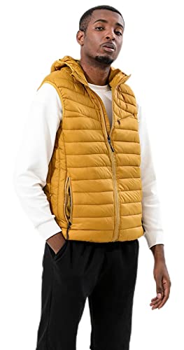 GIBZ Herren Daunenweste Ärmellose Daunenjacke mit Kapuze Warme Outdoor Winter Steppweste, Gelb, 6XL von GIBZ