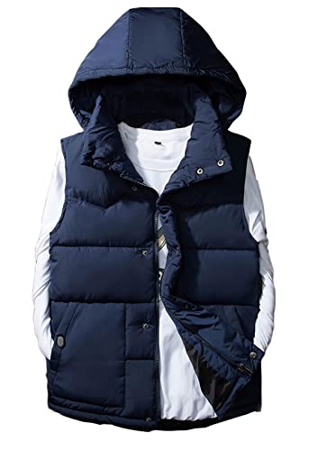 GIBZ Herren Daunenweste mit Kapuze Winterweste Outdoor leicht Steppweste mit Reißverschluss Taschen, Dunkelblau, M von GIBZ