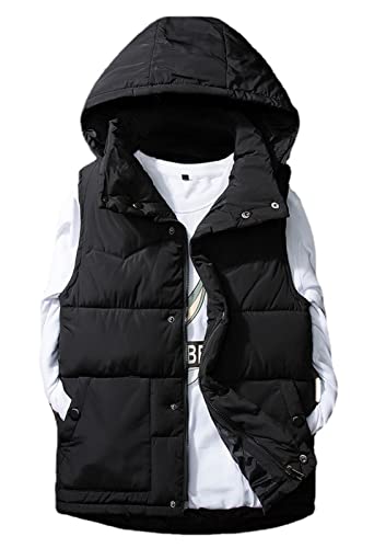 GIBZ Herren Daunenweste mit Kapuze Winterweste Outdoor leicht Steppweste mit Reißverschluss Taschen, Schwarz, 4XL von GIBZ