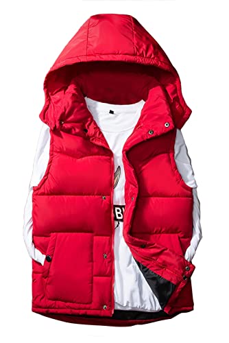 GIBZ Herren Daunenweste mit Kapuze Winterweste Outdoor leicht Steppweste mit Reißverschluss Taschen, rot, XS von GIBZ