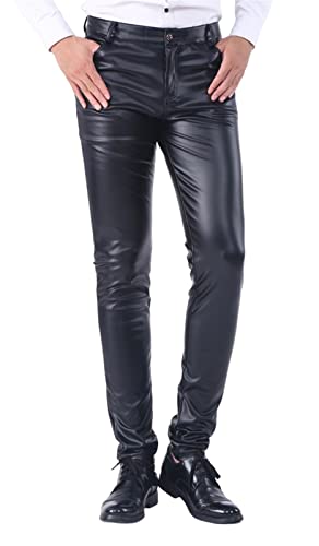 GIBZ Herren Freizeithose Slim Motorrad Lederhose Fleece Lange Hose Edles Schwarz L von GIBZ