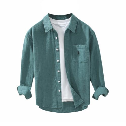 GIBZ Herren Hemd Langarm Revers Atmungsaktiver Japanischer Stil Leinenhemd Regular Fit Freizeithemd mit Taschen Knöpfen Grün M GIBZ Herren Hemd Langarm Revers Atmungsaktiver Japanischer Stil Leinenhemd Regular Fit Freizeithemd mit Taschen Knöpfen Grün M von GIBZ