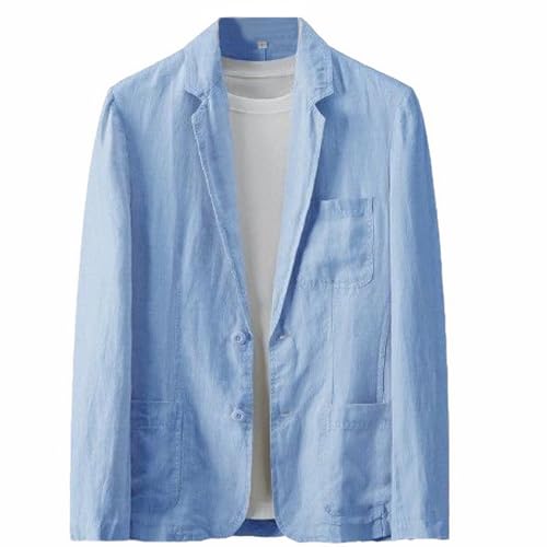 GIBZ Herren Leinen Blazer Modische Casual Schlichte Anzugjacke Atmungsaktiver Anzug Sakko mit Tasche für Frühling Sommer Herbst Blau M von GIBZ