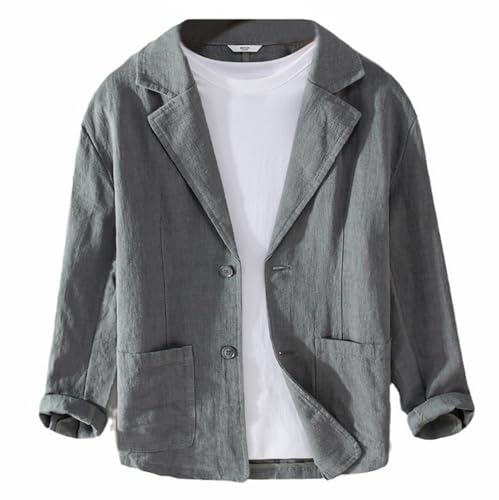 GIBZ Herren Leinen Blazer für Frühling Sommer Lockere Vielseitige Einfache Anzugjacke Gekerbter 2 Knopf Anzug Sakko mit Tasche Grau M von GIBZ