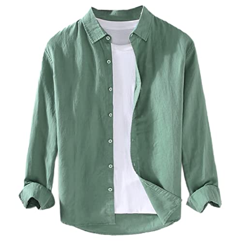 GIBZ Herren Leinen Hemden Langarm Button Down Freizeithemden am Strand Grün M von GIBZ
