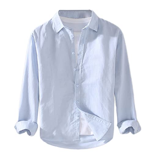 GIBZ Herren Leinen Hemden Langarm Button Down Freizeithemden am Strand Hellblau XL von GIBZ