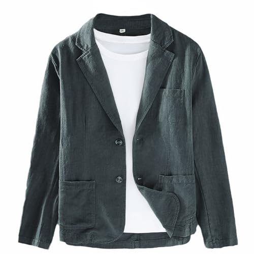 GIBZ Herren Leinen Sakko Blazer Einfarbiger Anzugjacke mit Tasche Revers 2 Knopf Anzug Einfacher Lockerer Grau M von GIBZ
