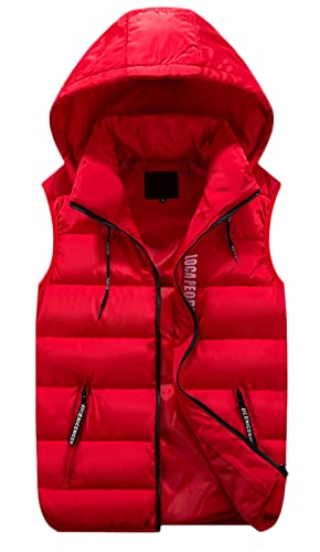 GIBZ Herren Steppweste Daunenweste Ärmellose Sportweste Wärme Freizeit Outdoor Slim Fit Kapuzenweste mit Reißverschluss Taschen, rot, 3XL von GIBZ