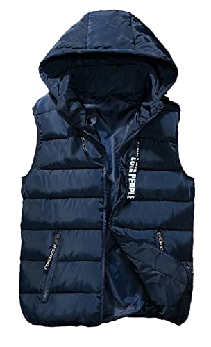 GIBZ Herren Steppweste mit Kapuze Leicht Ärmellose Sportweste Wärme Freizeit Outdoor Slim Fit Westen, Dunkelblau, XL von GIBZ