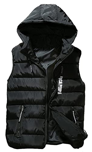 GIBZ Herren Steppweste mit Kapuze Leicht Ärmellose Sportweste Wärme Freizeit Outdoor Slim Fit Westen, Schwarz, XL von GIBZ