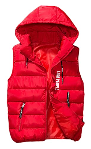 GIBZ Herren Steppweste mit Kapuze Leicht Ärmellose Sportweste Wärme Freizeit Outdoor Slim Fit Westen, rot, 3XL von GIBZ