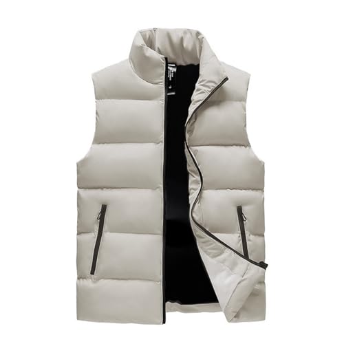 GIBZ Herren Weste, Casual Leicht Steppweste, Stehkragen Ärmellose Jacke, Warme Outdoor Winterweste mit Taschen Weiß 4XL von GIBZ