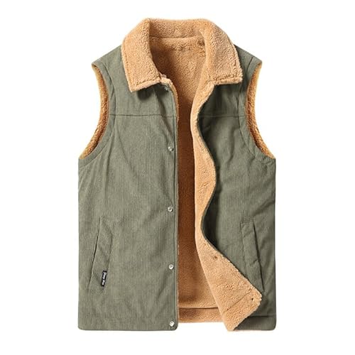 GIBZ Herren Cordweste Leichte Wärmeweste Dicke Ärmellose Gilet Winterjacke für Outdoor Reisen Sport Freizeit, Grün, L von GIBZ