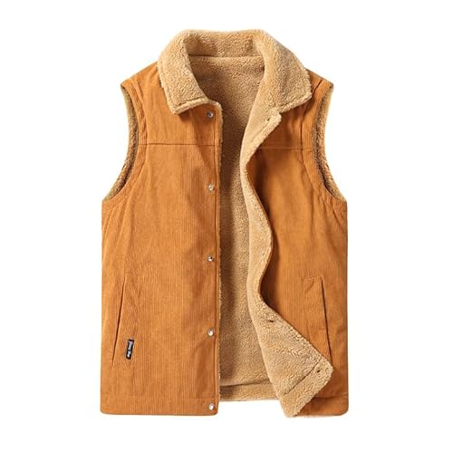 GIBZ Herren Cordweste Leichte Wärmeweste Dicke Ärmellose Gilet Winterjacke für Outdoor Reisen Sport Freizeit, Karamell, M von GIBZ