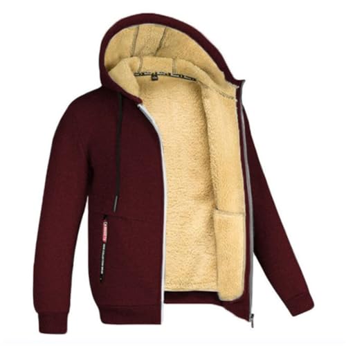 GIBZ Kapuzenpullover Einfarbig Herren Hoodie Pullover Jacke mit Gefüttert Hooded Sweatshirt für den Winter und Samt Rot 4XL von GIBZ