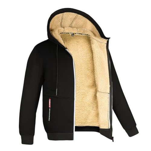 GIBZ Kapuzenpullover Einfarbig Herren Hoodie Pullover Jacke mit Gefüttert Hooded Sweatshirt für den Winter und Samt Schwarz XL von GIBZ