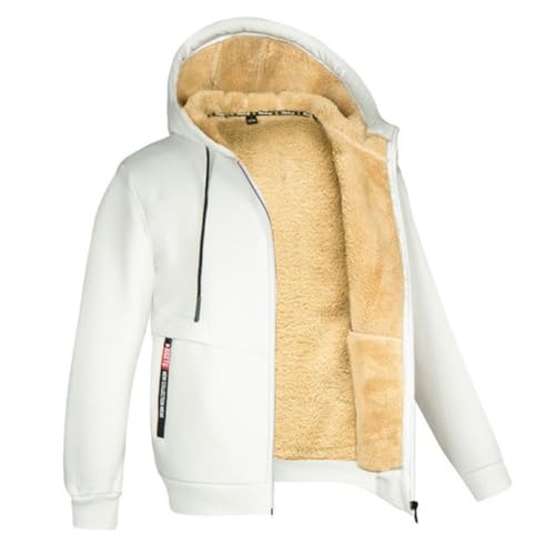 GIBZ Kapuzenpullover Einfarbig Herren Hoodie Pullover Jacke mit Gefüttert Hooded Sweatshirt für den Winter und Samt Weiß L von GIBZ