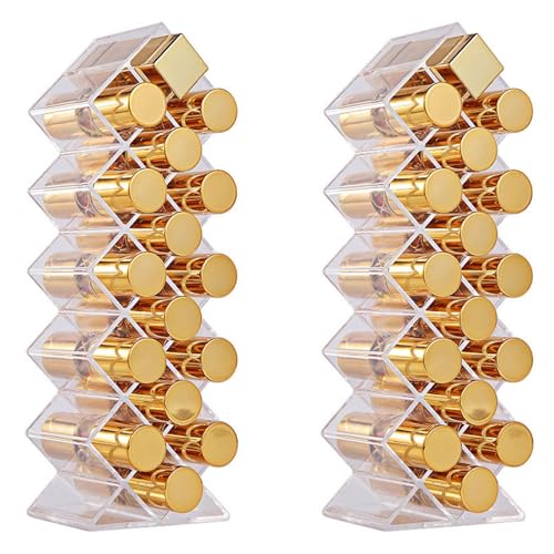 GIBZ Lippenstift Organizer Acryl Make-Up-Aufbewahrungs-Organizer 16 Fächer Transparenter Organizer Ausstellungsständer für Schminktisch 2 Stück von GIBZ