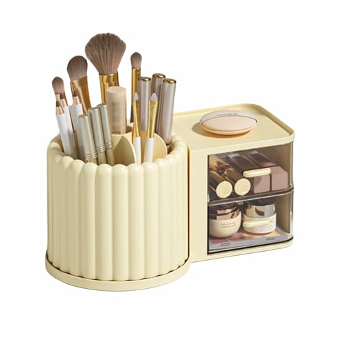 GIBZ Make Up Cosmetic Organizer 360 Grad Drehbar Aufbewahrungskoffer für Make-Up-Pinsel mit 6 Fächern für Schminktisch Schreibtisch Badezimmer Büro Gelb von GIBZ