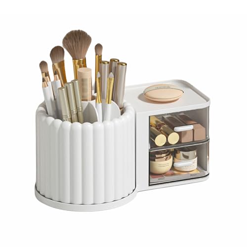 GIBZ Make Up Cosmetic Organizer 360 Grad Drehbar Aufbewahrungskoffer für Make-Up-Pinsel mit 6 Fächern für Schminktisch Schreibtisch Badezimmer Büro Weiß von GIBZ