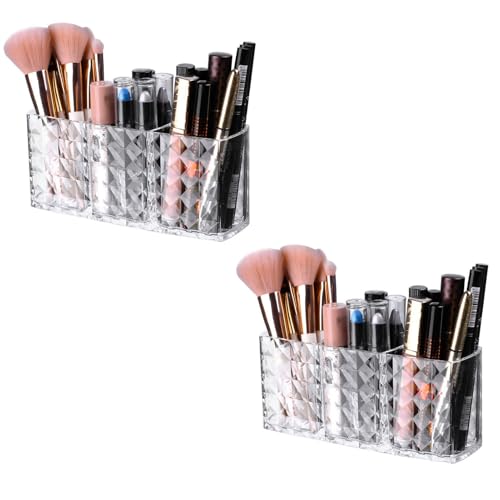 GIBZ Make Up Organizer 2 Stück Aufbewahrungskoffer 3 Fächer für Make-Up-Pinsel für Schminktisch Schreibtisch Badezimmer Büro Weiß-2 Stück von GIBZ