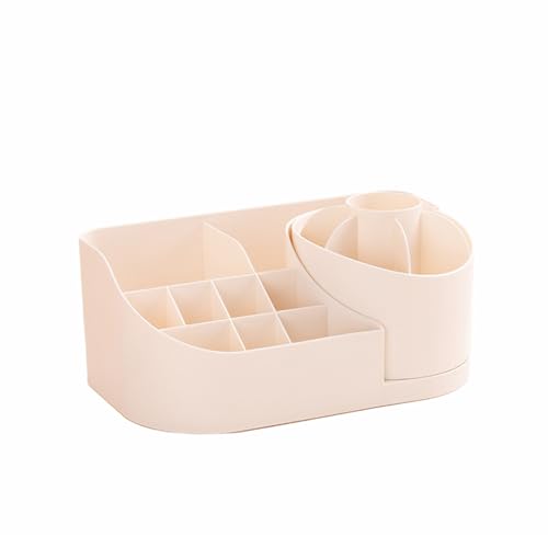 GIBZ Make Up Organizer 360 Grad Drehbar Aufbewahrungskoffer für Make-Up-Pinsel mit 6 Fächern für Schminktisch Schreibtisch Badezimmer Büro Beige von GIBZ