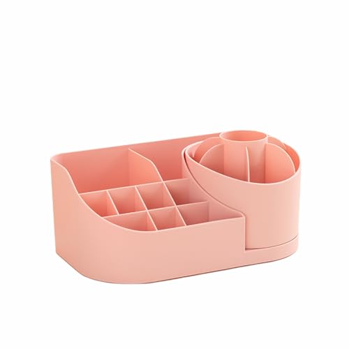 GIBZ Make Up Organizer 360 Grad Drehbar Aufbewahrungskoffer für Make-Up-Pinsel mit 6 Fächern für Schminktisch Schreibtisch Badezimmer Büro Rosa von GIBZ