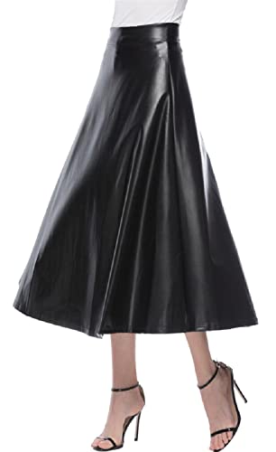 GIBZ Midi Länge Damen High Waist Large Swing Lederrock Figurbetonter Arbeitsrock Schwarz L GIBZ Midi Länge Damen High Waist Large Swing Lederrock Figurbetonter Arbeitsrock Schwarz L von GIBZ