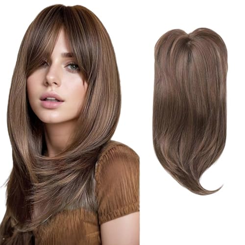 GIBZ Perücke Glatt Lange Wellige mit Pony Perücken Strähnchen Hitzebeständige Kunsthaarperücken für Damen Frauen Partys Cosplay Braun 50cm von GIBZ