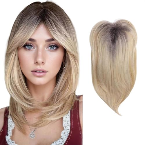 GIBZ Perücke Glatt Lange Wellige mit Pony Perücken Strähnchen Hitzebeständige Kunsthaarperücken für Damen Frauen Partys Cosplay Mehrfarbig 3 50cm von GIBZ