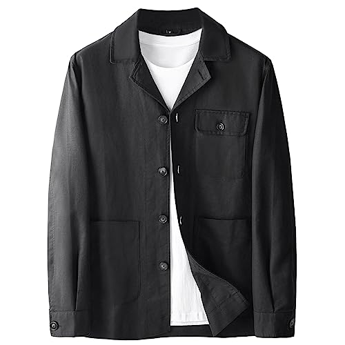 GIBZ Sakko Herren Sportlich Freizeit Regular Fit Baumwoll Leinen Blazer Jackett Anzugjacke für Hochzeit Freizeit, Schwarz, M von GIBZ