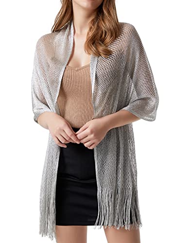 GIBZ Schals & TüCher für Damen Umschlagtuch Braut Festlich mit Quasten Elegante Glitzernde Jacke für Die Hochzeitsparty Silber von GIBZ