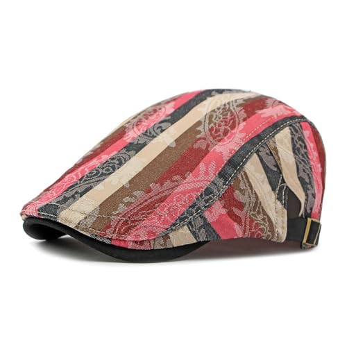 GIBZ Schiebermütze Herren Sommer Gestreifte Flatcap Schirmmütze Verstellbare Retro Newsboy Gatsby Mütze Rosa von GIBZ