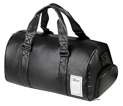 GIBZ Sporttasche 40L PU Leder Organizer Tasche mit Schuhfach Gym Weekender Sport Reisetasche für Herren Outdoor, Schwarz, Groß von GIBZ