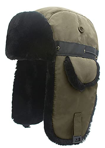 GIBZ Trapper Mütze Unisex Winter Wasserdicht Faux Pilot Cap Fleece Ohrenklappen Jagd Skimütze Grün One Size von GIBZ