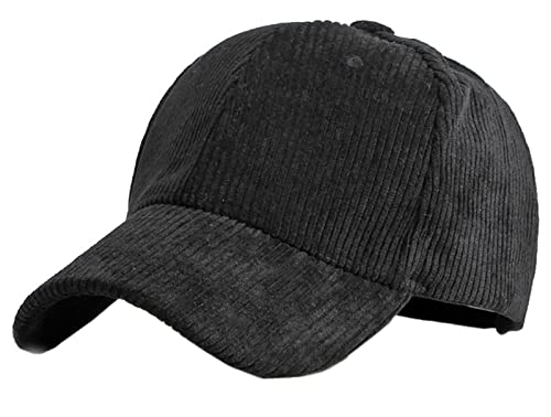 GIBZ Unisex Klassische Baseballkappe, Cord Mütze Verstellbar mit Gebogener Krempe, Baseballcap für Outdoor Sport, Schwarz von GIBZ